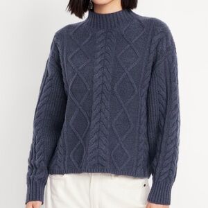 Old Navy SoSoft Cable-Knit Sweater Dusty Blue Mock Neck XL Tall Comfy Fall Layer